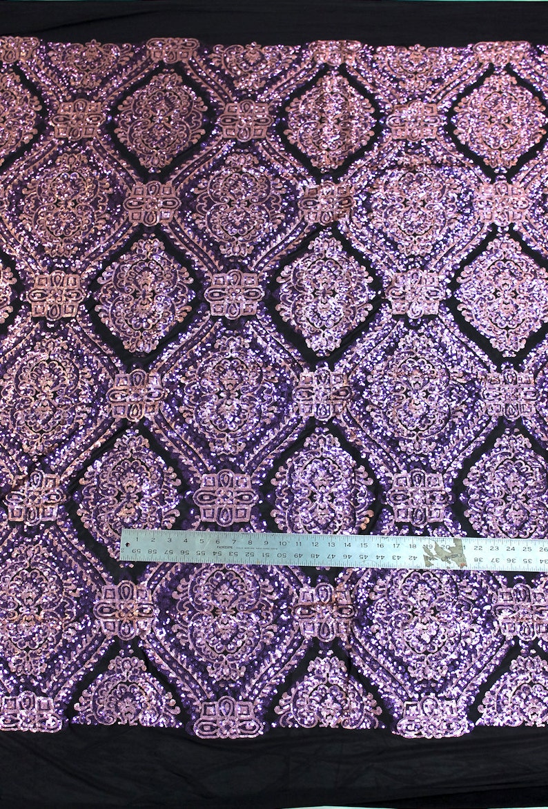 Purple Gold Amethyst Royalty Damask Sequins Lace Fabric on | Etsy