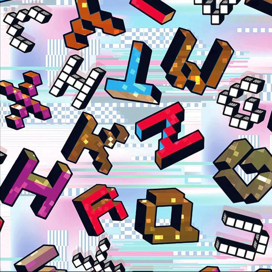 Pixel Letters Pattern Printed 100% Cotton Quilting Fabric by the Yard ...