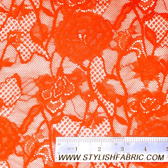 Orange Neon Scalloped Nylon Stretch Lace Fabric by the Yard Style
