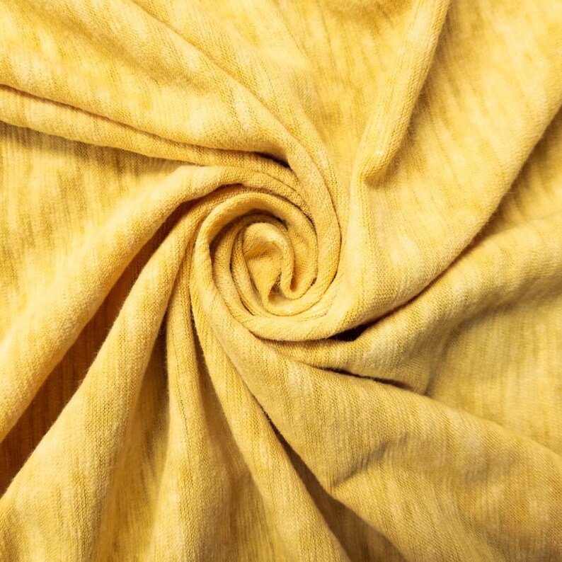Bright Yellow Chambray Slub Spandex Jersey Knit Fabric by the Etsy