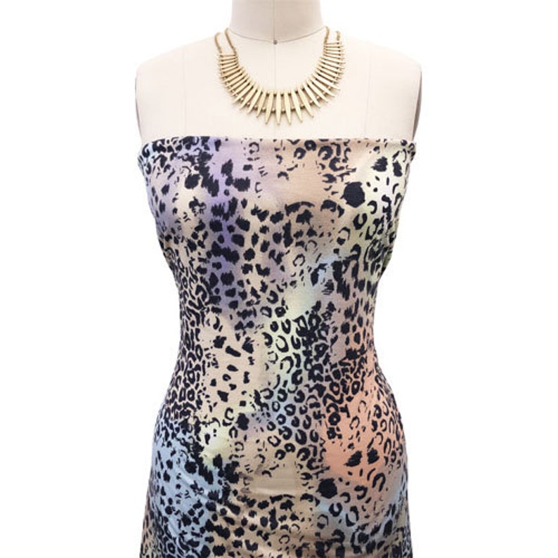 Style P-2465-506 Camel Baby Blue Leopard Skin Pattern Printed French Terry Spandex Fabric by the Yard