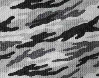 Silver Charcoal Camouflage Printed  Poly Rayon Spandex Waffle Brush Knit Fabric by the Yard- Style P-197-779