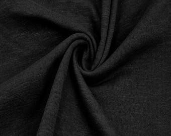 60" Wide 100% Cotton Slub French Terry Fabric by the Yard - 210 GSM, Medium Weight, 2-Way Stretch, Breathable. Black Style #811