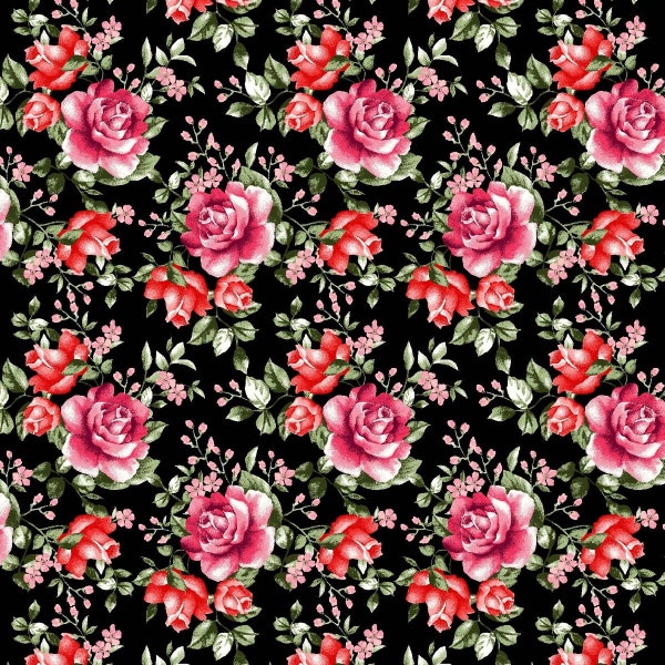 Pink Pettles Design 100% Cotton Quilting Fabric by the Yard ( Black, Green, Pink, Hot Pink ) - Style CQ-218