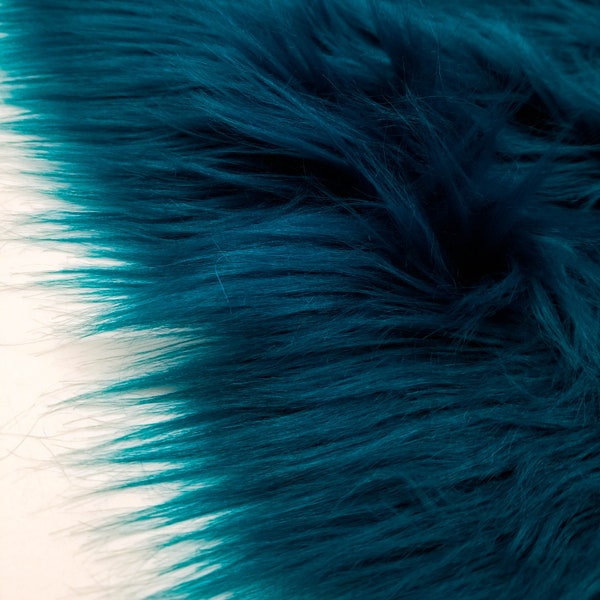Teal 60" Wide 1-2'' Long Pile Luxury Shag Fur Fabric, Soft Fake Fur Fabric, Newborn Fur, Faux fur for Coat, Vest, Pillows - Style 5002