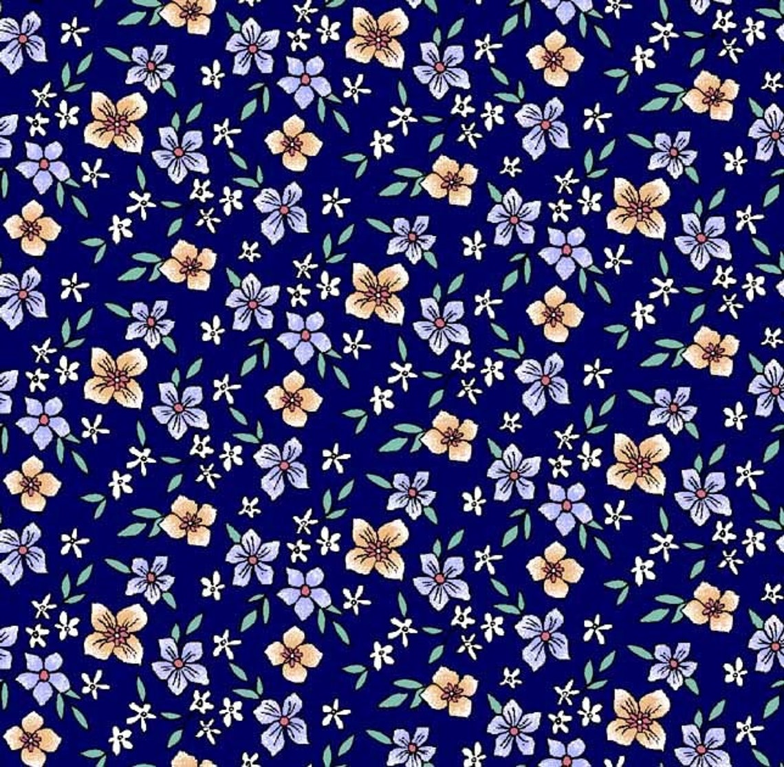 Navy Peri Ditsy Floral Pattern Printed on Rayon Challis Fabric Etsy
