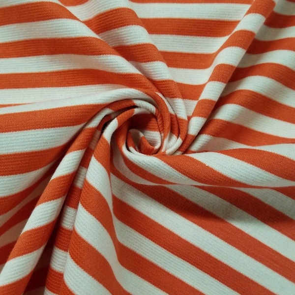 Coral White Ponte Roma Yarn Dyed 1/2 Inch Stripes Fabric Ponte Roma - Style 421