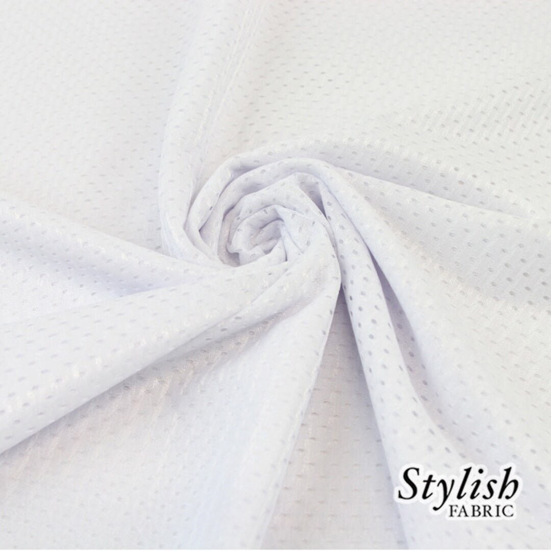 White Football Mesh Knit Fabric by the Yard, Football Fabric, Soccer