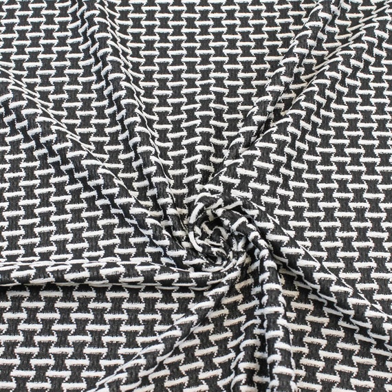 Jacquard Knit Jacquard Fabric Black off White Designer Hourglass