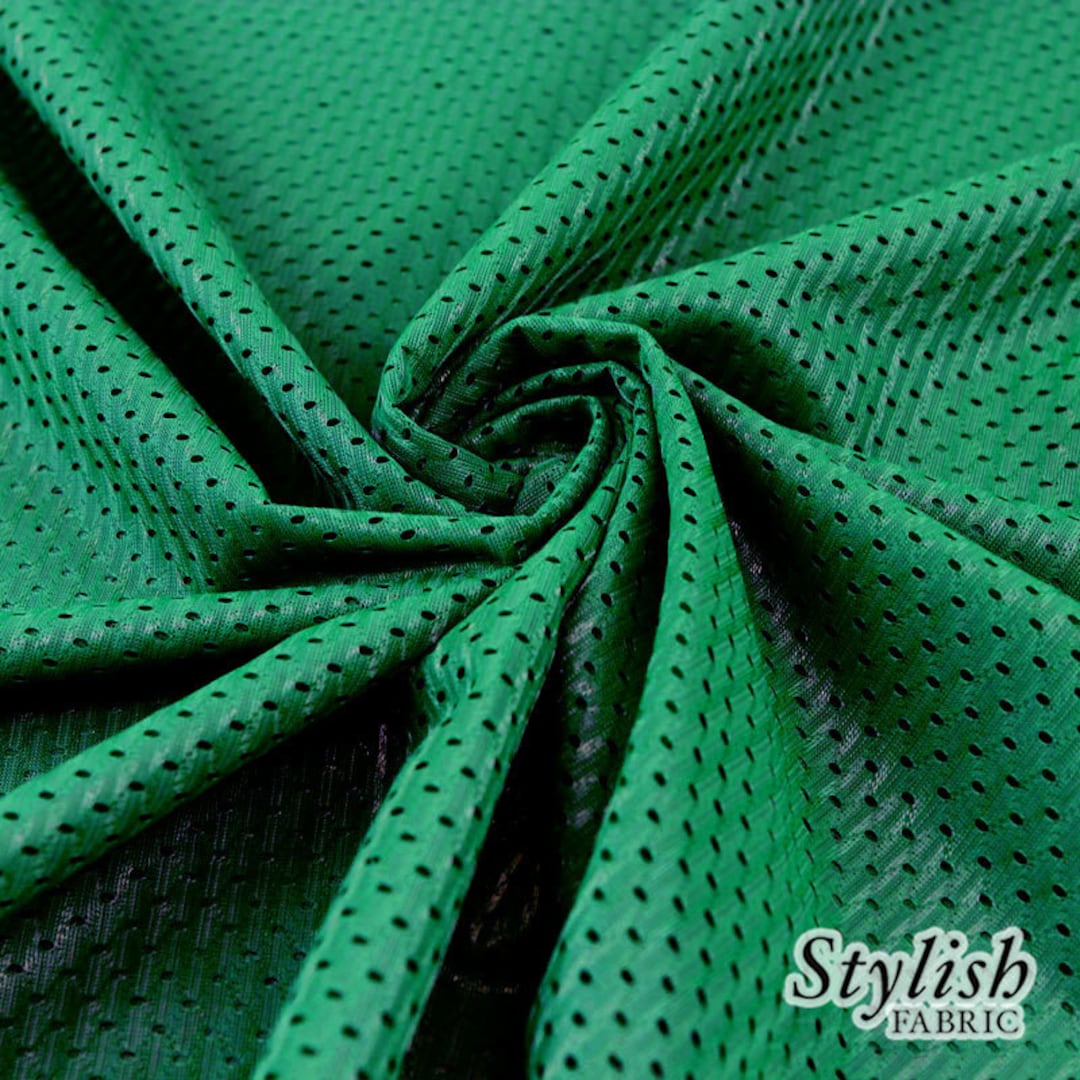 Hunter Green Football Mesh Knit Fabric by the Yard, Football Fabric