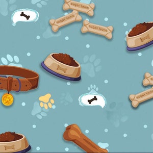 Puppy Chow Design 100% Cotton Quilting Fabric by the Yard ( Brown, Beige, Teal ) - Style CQ-359