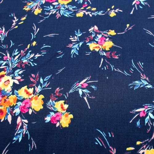 Navy Magenta and Gold Small Floral Design Printed on Woven - Etsy