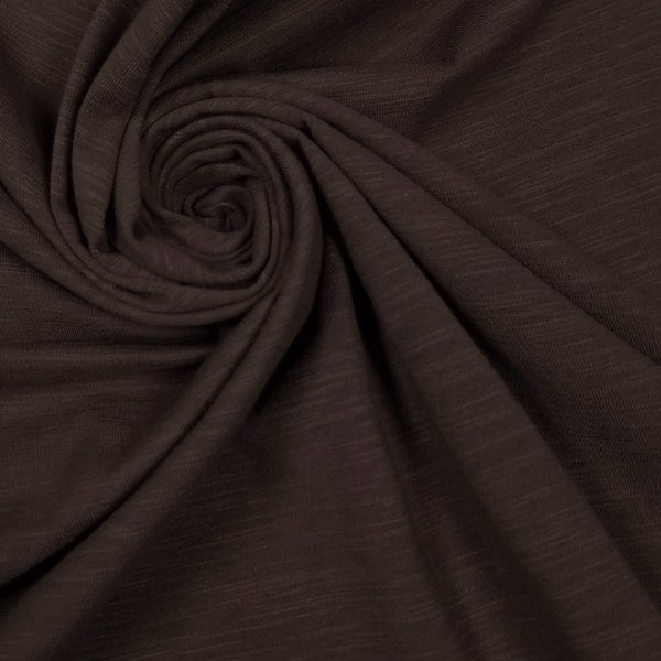 Chocolate Solid Slub Cotton Spandex Jersey Knit Fabric by the Yard- Style 781