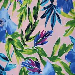 Blush Blue Floral Tropical Pattern Printed Wool Dobby Hi Multi Chiffon Fabric by the Yard - Style P-2983-504