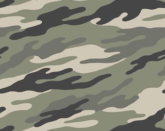 Army Green Charcoal Camouflage Prints Poly Cotton Jersey Knit Fabric by the Yard Style P-197-789