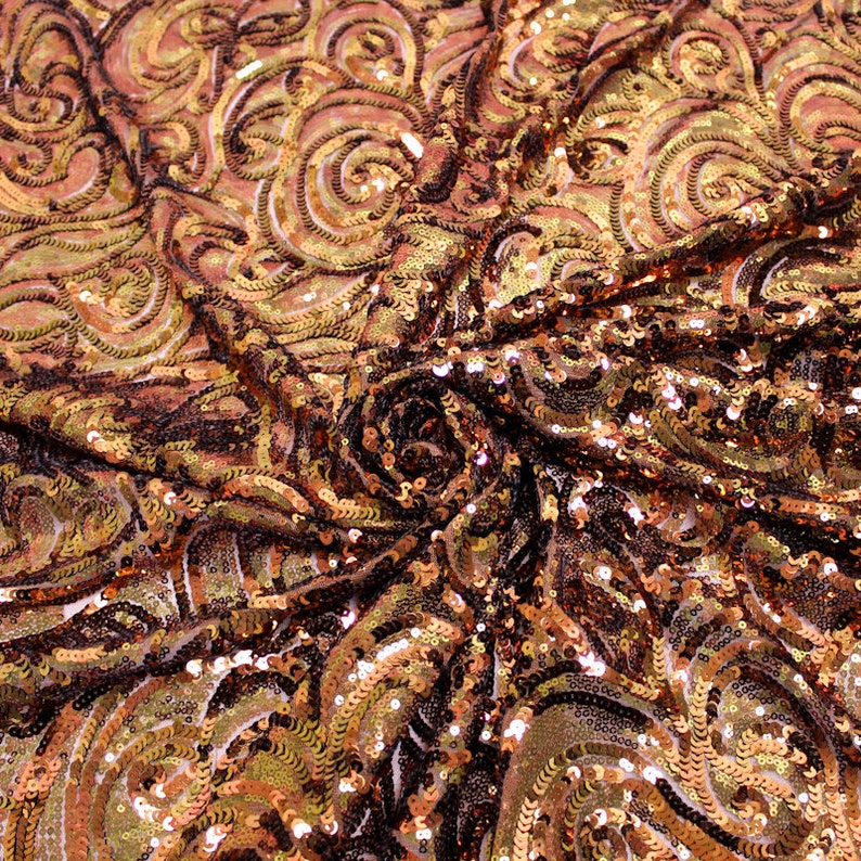Allover Bronze Sequins Fabric Fleurons Embroidered Sequins 1 Etsy