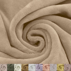 63&quot; Wide French Velour Fabric - (250GSM), Medium-Heavy Weight, 2-Way Stretch Poly Spandex Blend - Soft & Breathable. Toast #823