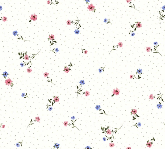 Off White Peri Ditsy Floral Pattern Printed on French Terry Fabric