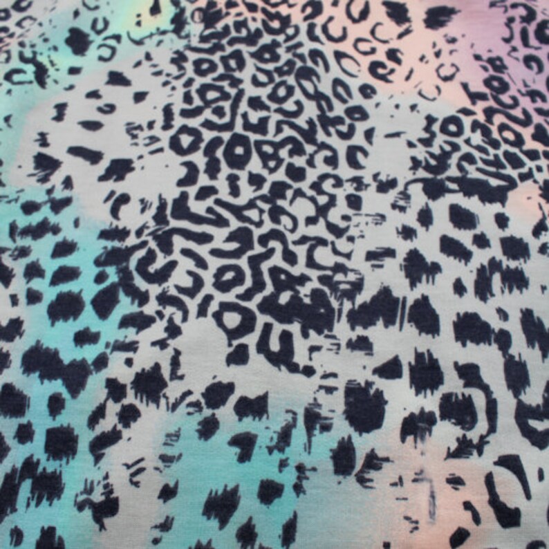 Style P-2465-506 Camel Baby Blue Leopard Skin Pattern Printed French Terry Spandex Fabric by the Yard