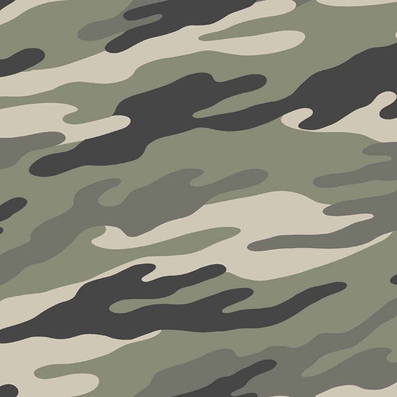 Army Green Charcoal Camouflage Pattern Printed Waffle Non Brushed