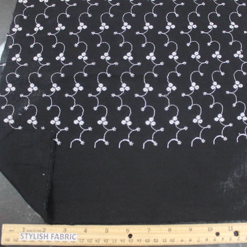 White Black Embroidery 3-floral Stitched Eyelet Cotton Fabric - Etsy
