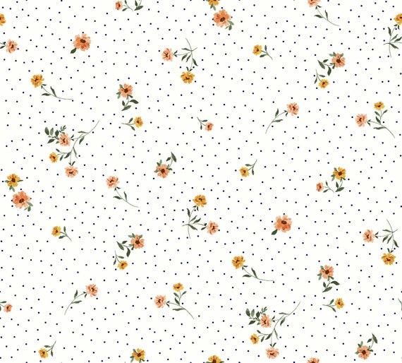 Off White Peach Floral Print on Bubble Chiffon Fabric | Etsy