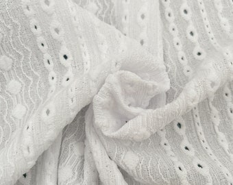 White Solid Color Eyelet Design Jacquard Stretch Knit Fabric by the Yard - Style 845