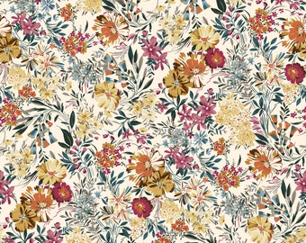 Golden Glow Floral Pattern Printed on Rayon Crepon Fabric by the Yard - Style P-2985-636