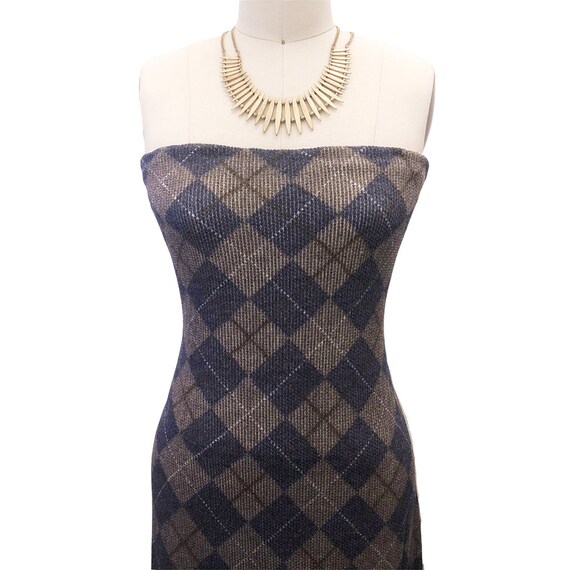 Mocha Navy Argyle Design Printed on Sweater Knit Fabric by the Yard Style P 2862 821