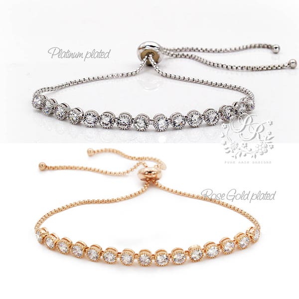 Wedding Bracelet Platinum Rose Gold plated Zirconia Bracelet Wedding Jewelry Bridal Bracelet Bridal Jewelry Bridesmaid Bracelet Tvis