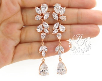 Wedding Earrings Rose Gold plated Teardrop Zirconia Earrings Wedding Jewelry Bridesmaid Earrings Bridal Earrings Wedding Accessory Sasa Ava