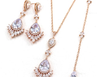 Wedding Necklace Wedding Earrings set Zirconia Rhinestone Backdrop Necklace Bridal Earrings Bridal necklace Accessory Bridal Jewelry Ekne