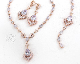 Wedding Necklace Wedding Earrings set Zirconia Rhinestone Backdrop Necklace Bridal Earrings Bridal necklace Accessory Bridal Jewelry Ekne