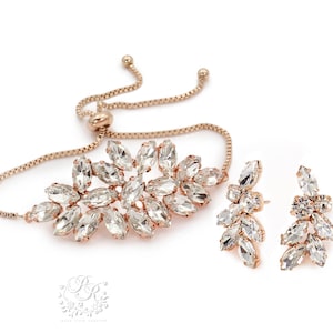 Bröllopsörhängen Armbandsset Brudtärneörhängen Gåva Roséguldörhängen Brudarmbandssmycken Brudsmycken Brudtärneörhänge prästkrage bild 1