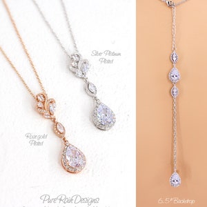 Wedding Necklace Bridesmaid necklace Teardrop Cubic Zirconia Bridal Necklace Wedding backdrop necklace Bridal Jewelry Wedding Jewelry Zoe