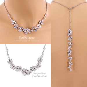 Collar de boda Chapado en platino Lágrima Cúbica Zirconia Collar de novia Collar de fondo de boda Joyería de novia Joyería de boda Sasa