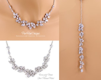 Wedding Necklace Platinum plated Teardrop Cubic Zirconia Bridal Necklace Wedding backdrop necklace Bridal Jewelry Wedding Jewelry Sasa