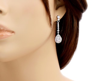 Wedding Earrings Cubic Zirconia Dangle Rose gold Earrings Wedding Jewelry Bridal Earrings Bridesmaid Teardrop Earrings Weddings Pam Pazu