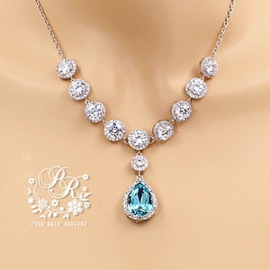 Wedding Necklace Zirconia Swarovski Crystal Light Turquoise Necklace Wedding Jewelry Wedding Accessory Bridal Necklace Bridal Jewelry Tvis