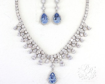 Sapphire blue Wedding Necklace Wedding Earrings Light Turquoise Crystal Zirconia Bridal Necklace Bridal Earrings Wedding Jewelry Bride Jess