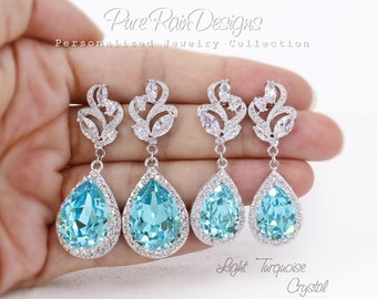 Wedding Earrings Light Turquoise Crystal Earrings Wedding Jewelry Sapphire Bride Earrings Something Blue Bridal Jewelry Bridesmaid Gift Zoe