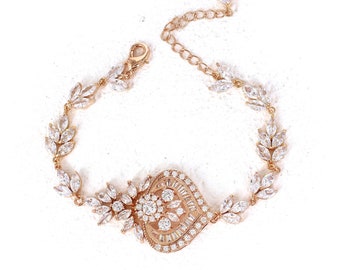 Rose Gold Bridal Bracelet: Zirconia Wedding Jewelry