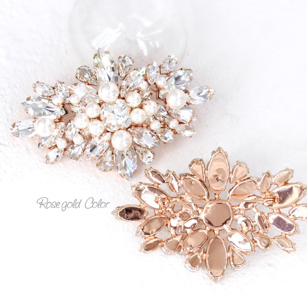 Broche de mariage Swarovski Perle Strass Broche Or rose Broche de mariée Accessoire de mariage Accessoire de mariée Demoiselle d’honneur Bijoux de mariée Daisy