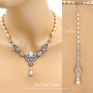 Collier de mariage larme Swarovski perle zircone collier de demoiselle d'honneur cadeau bijoux de mariage collier toile de fond de mariée collier déclaration Zoe