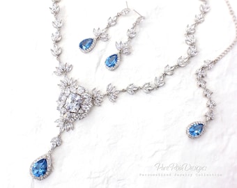 light Sapphire Blue Bridal backdrop Necklace dangle earrings Light sapphire Crystal earrings light blue sapphire earring Bridesmaid gift Riz