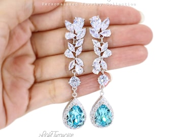 Soft Blue Bridal Earrings Light Turquoise Wedding Jewelry Swarovski Crystal Blue Shade Bride Earrings Pastel Grey Bridesmaid Gift Sasa