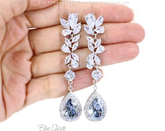 Wedding Earrings Swarovski Blue shade Crystal Zirconia Earrings Pale Blue Gray Bridesmaid Earrings Bridal Earrings Teardrop Earrings Sasa