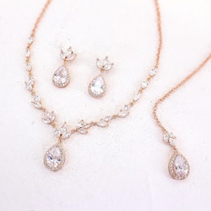 Wedding Necklace Bridal Earrings set Teardrop Zirconia pendant Necklace Earrings CZ Wedding Jewelry Wedding Accessory Bridal Jewelry Ava
