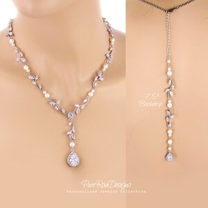 Wedding Necklace Bridal necklace Swarovski Pearl Zirconia Necklace Wedding Jewelry Statement Necklace Bridal Jewelry Backdrop necklace Ava