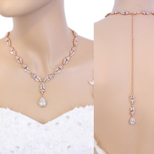 leaf Wedding Backdrop Necklace Earrings Zirconia pendant Rhinestone Necklace Wedding Jewelry set Bridal Necklace Earrings Cali
